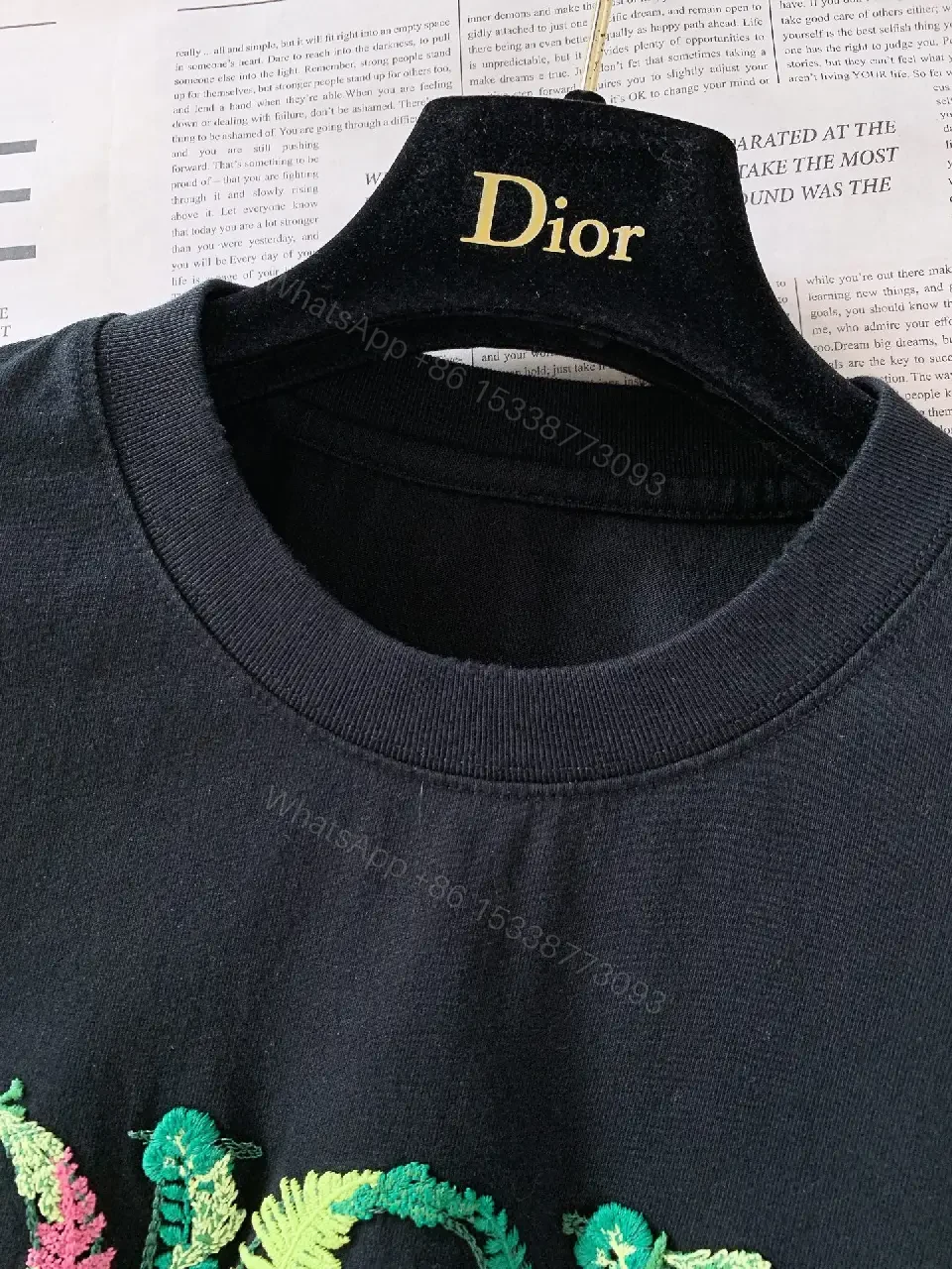 View 5 of Black Cotton Dior T Shirt Embroidered Leaf Logo Tee