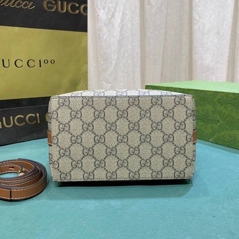 View 5 of Gucci GG Emblem Mini Bucket Bag Beige And Dark Brown ‎21Cm