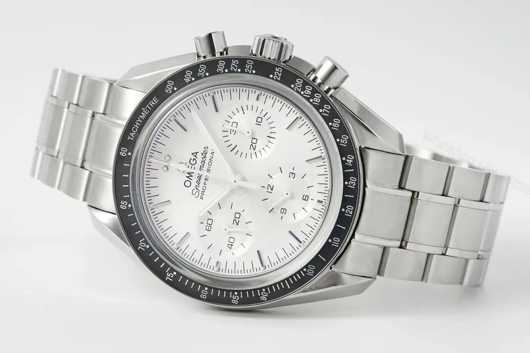 View 5 of Omega Speedmaster Professional Chronograph Men’s Watch White Dial Stainless Steel Bracelet 44mm Case Automatic Movement 9300 Domed Sapphire Crystal