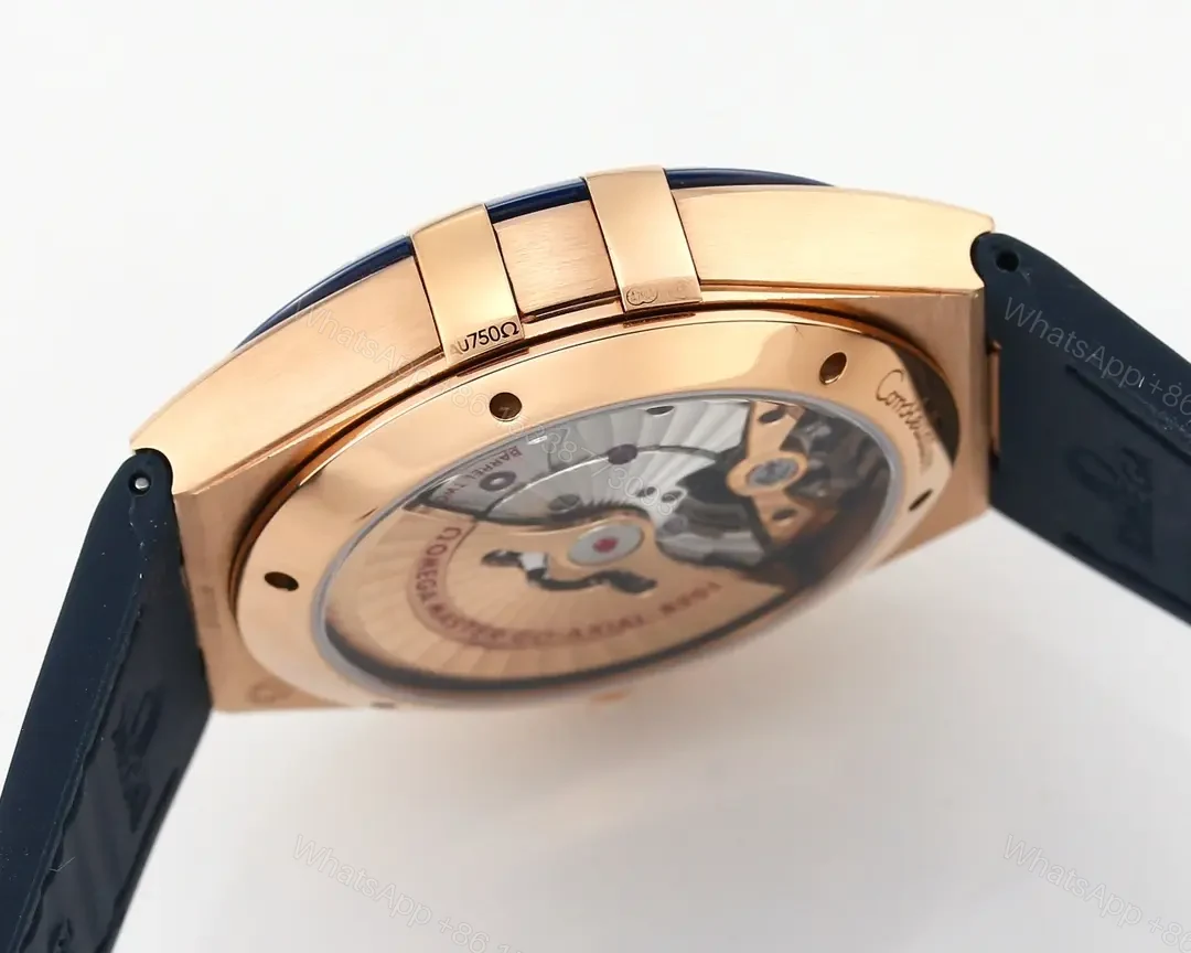 View 6 of Omega Constellation Meteorite Series 5th Generation Watch 41mm Blue Dial Rose Gold Case Leather Strap