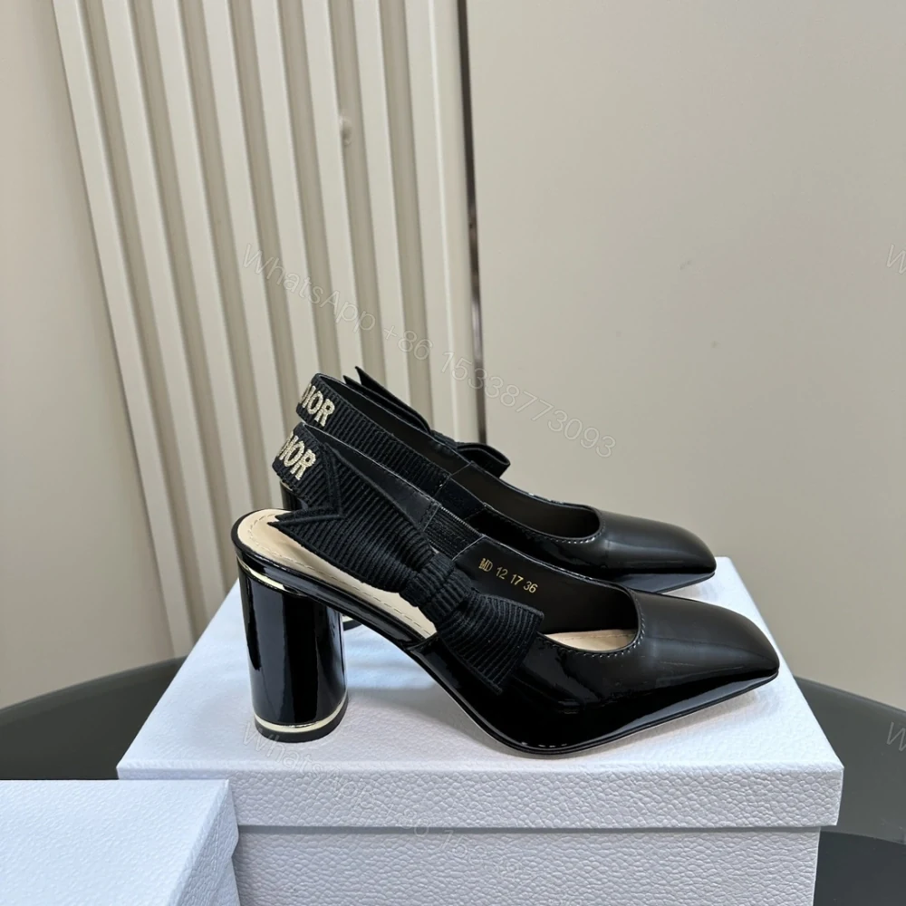 View 5 of 高仿Dior*Miss系列KAD277蝴蝶結粗跟高踭鞋8CM黑色漆皮免檢版