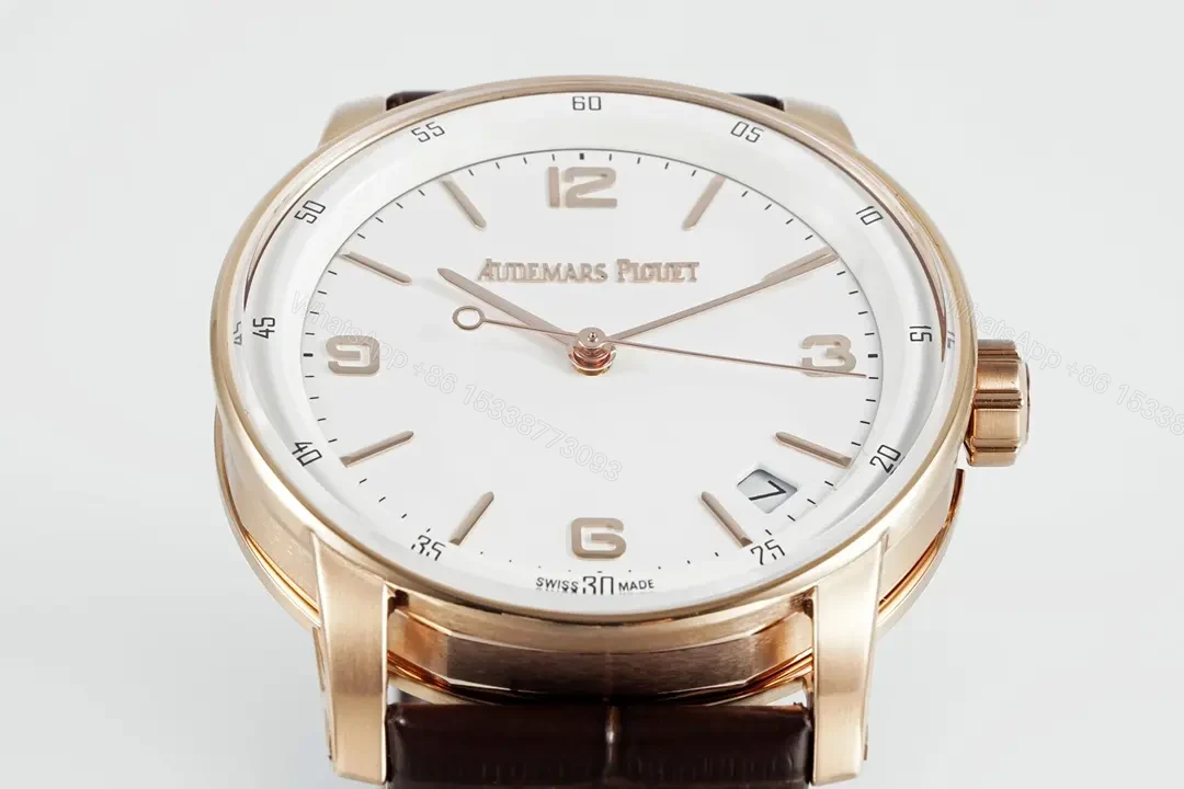 View 2 of 8F Factory Audemars Piguet CODE 11.59 Blue Dial Three-Hand Automatic Watch – Rose Gold Case, Brown Leather Strap