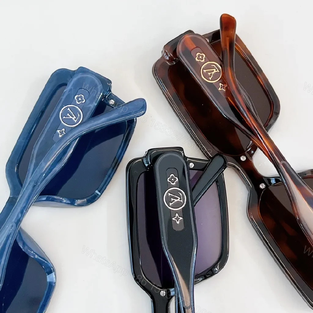 View 3 of Bold Frame Sunglasses with LV Detailing - Square Acetate Shades