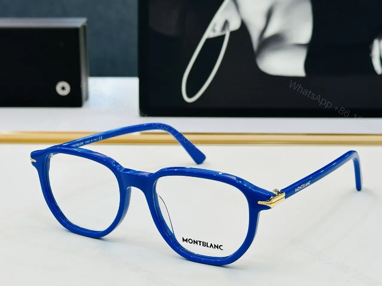View 6 of Bold Black Montblanc-Style Eyeglasses: All-Day Comfort, Gold Details