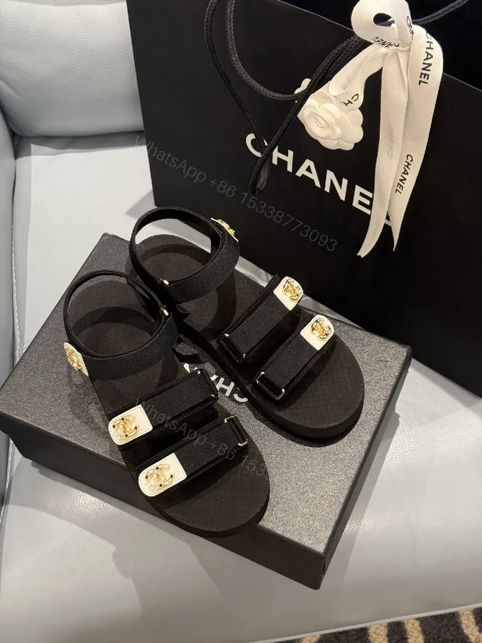 Black Synthetic Strappy Sandals – Luxe Comfort, Gold Hardware — view 1