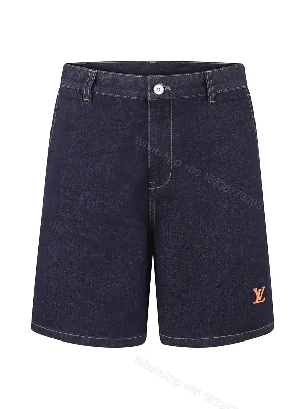 Dark Denim Bermuda Shorts Cotton Classic LV Logo Short Pants — view 1