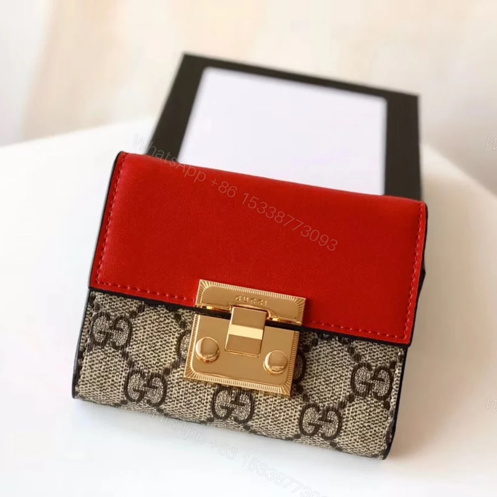 View 2 of Gucci GG Supreme Padlock Wallet Red And Beige 11Cm
