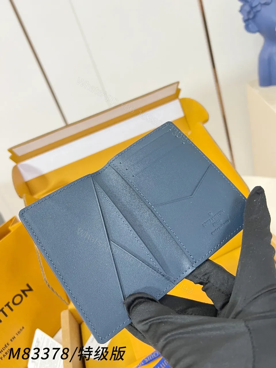 View 3 of Blue Leather Compact Wallet: Monogram Edition