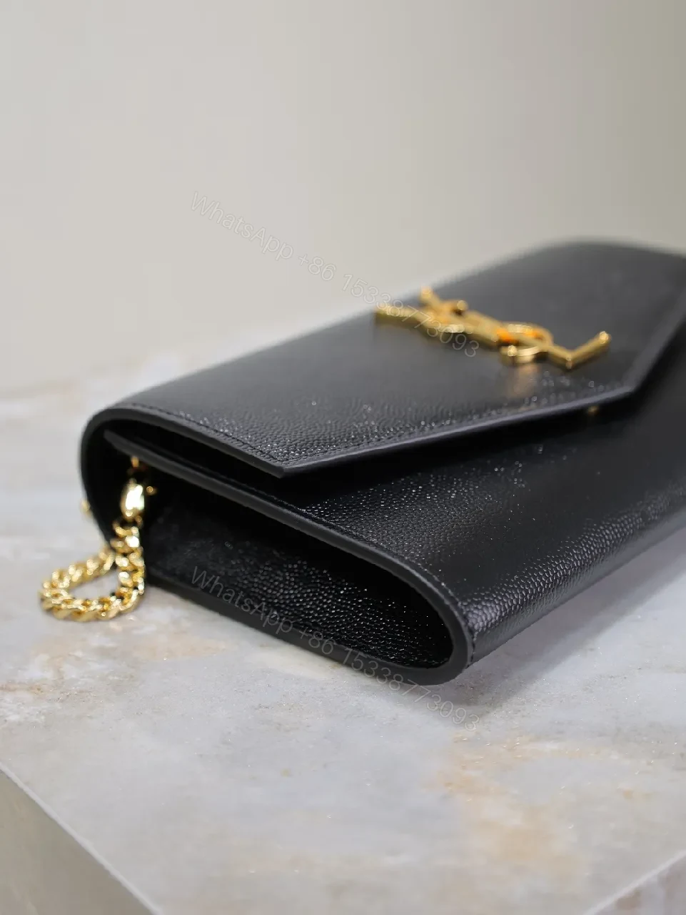 View 3 of Chic Black Leather Wallet Clutch with Gold Hardware