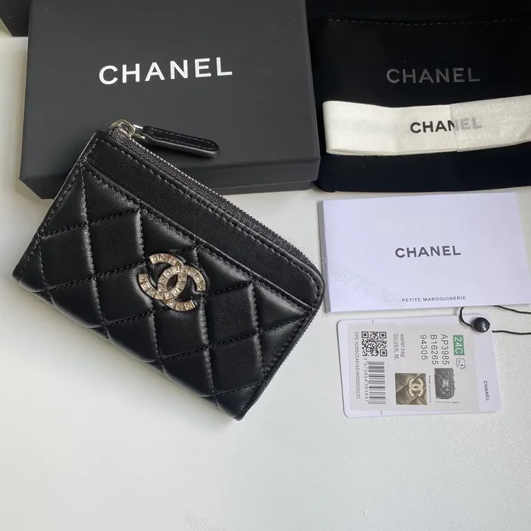 Black Quilted Leather Wallet with Signature CC Hardware - Compact Bifold — view 1