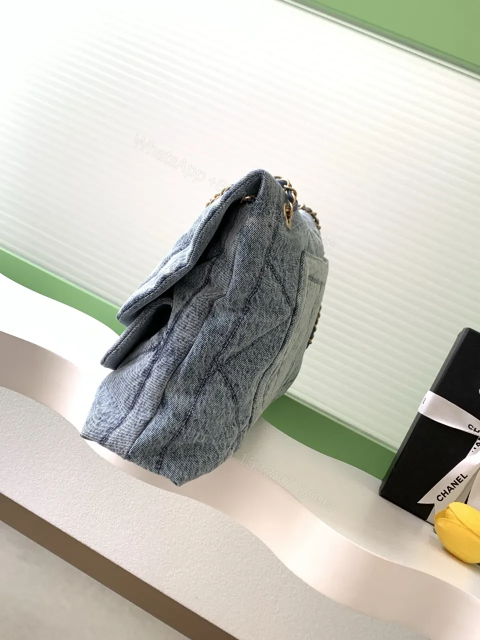 View 6 of Denim-Texture Flap Bag: Luxe Chain-Handled Chic
