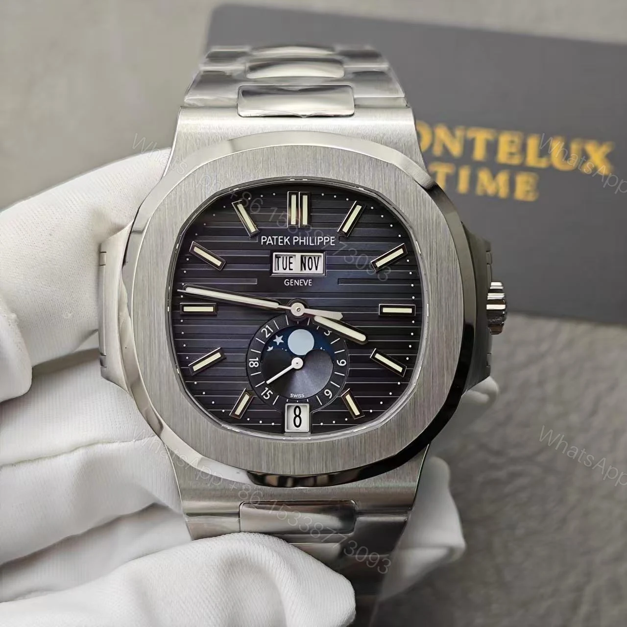 View 4 of Replica Patek Philippe Nautilus Black Strap Stainless Steel Watch 5726A-001