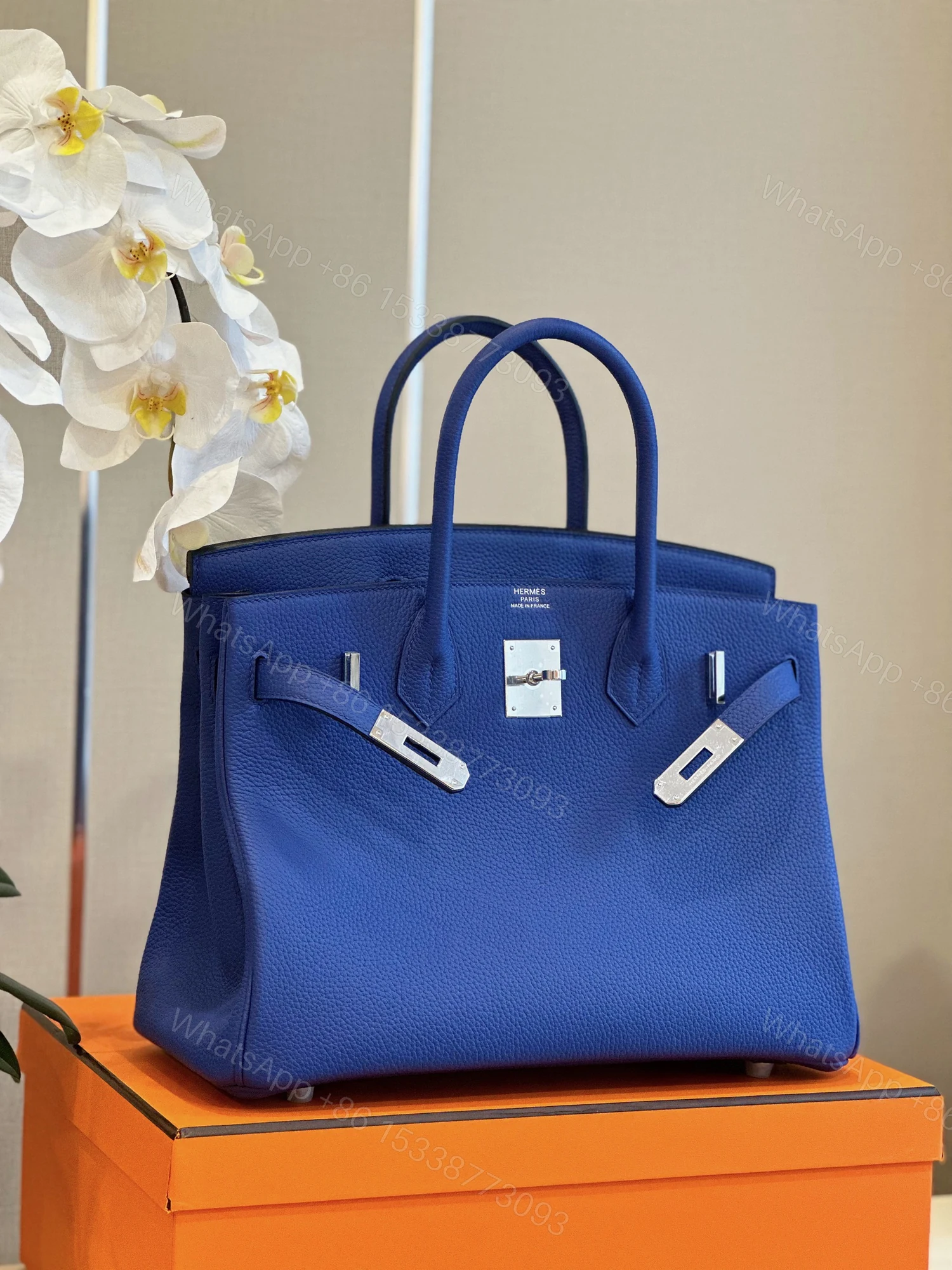 View 3 of Hermès Birkin 30 Electrique Blue Palladium Hardware