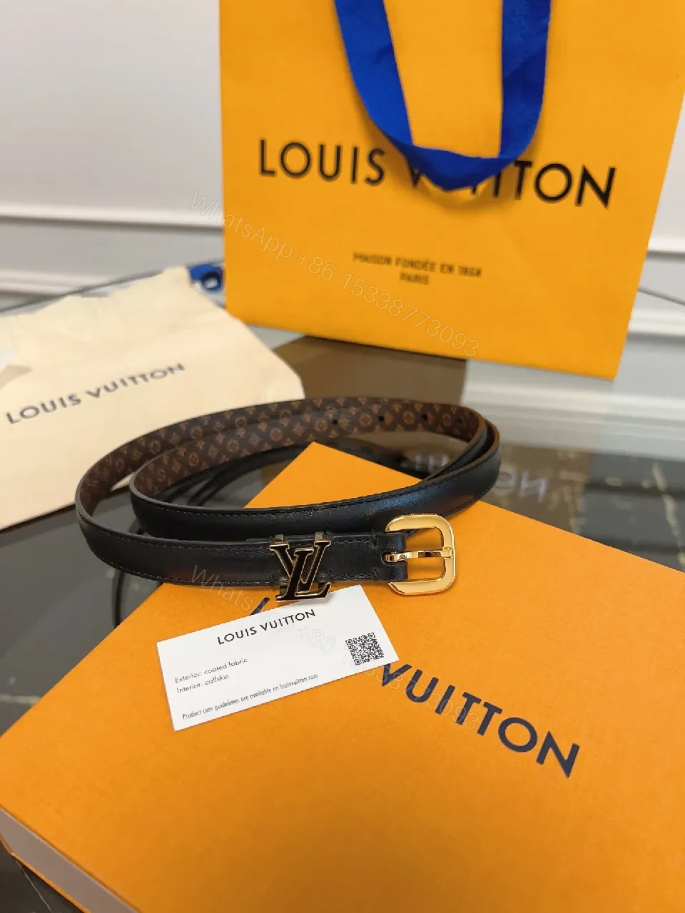 View 7 of Refined Black Leather Belt with Gold Buckle – Modern Luxury Style