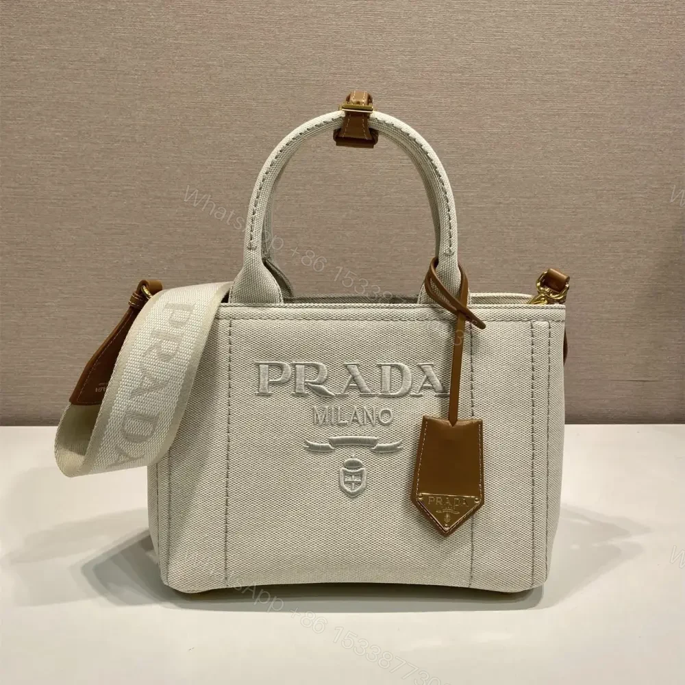 高仿Prada*1BG464刺繡徽標Tote包白色小號免檢版 — view 1