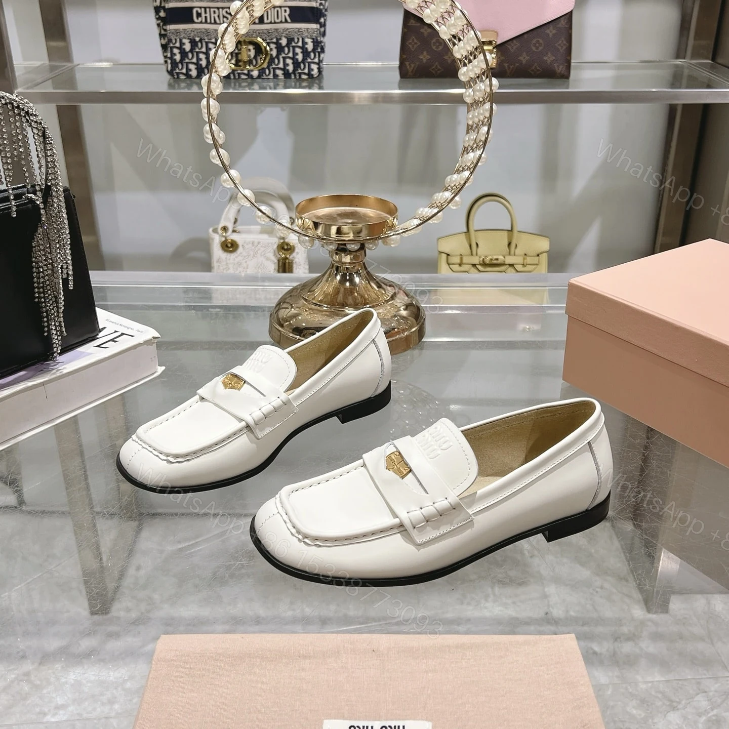 View 2 of MIUMIU LEATHER LOAFERS WHITE