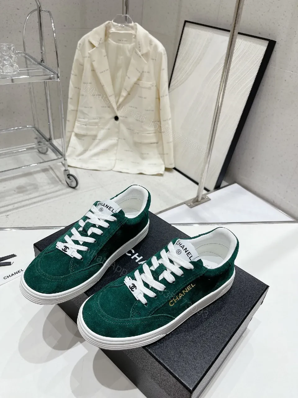 Green Suede Sneakers with Signature Detailing, Luxe Casual Wear — view 1