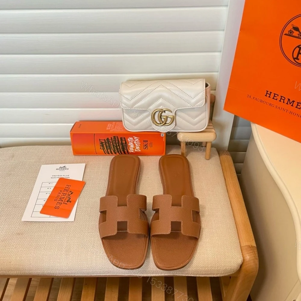 View 7 of Hermes Slippers Flat Oran Brown H021056Z