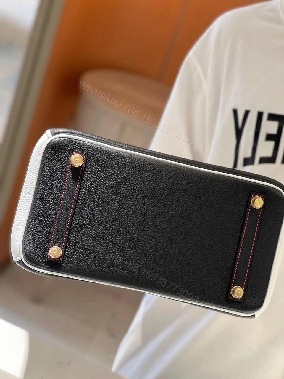 View 3 of Hermes Birkin 30 Black/White Togo leather Gold Hardware