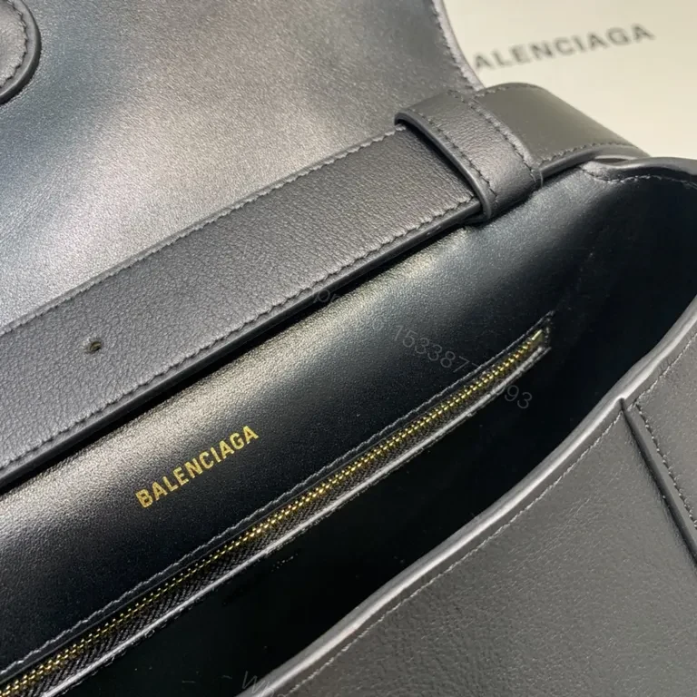 View 7 of Chic Black Leather Crossbody with Gold B Logo â€“ Balenciaga
