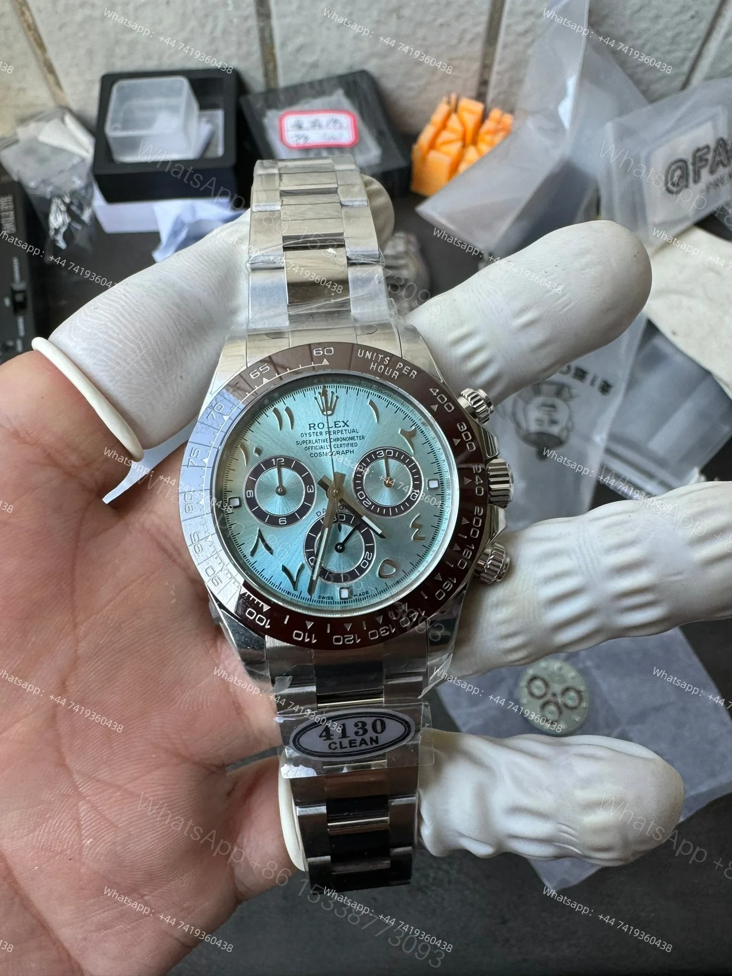 View 2 of Rolex Daytona M116506 Ice Blue Dial 1:1 Replica Watch – Middle East Platinum Style 4130 Super Clone