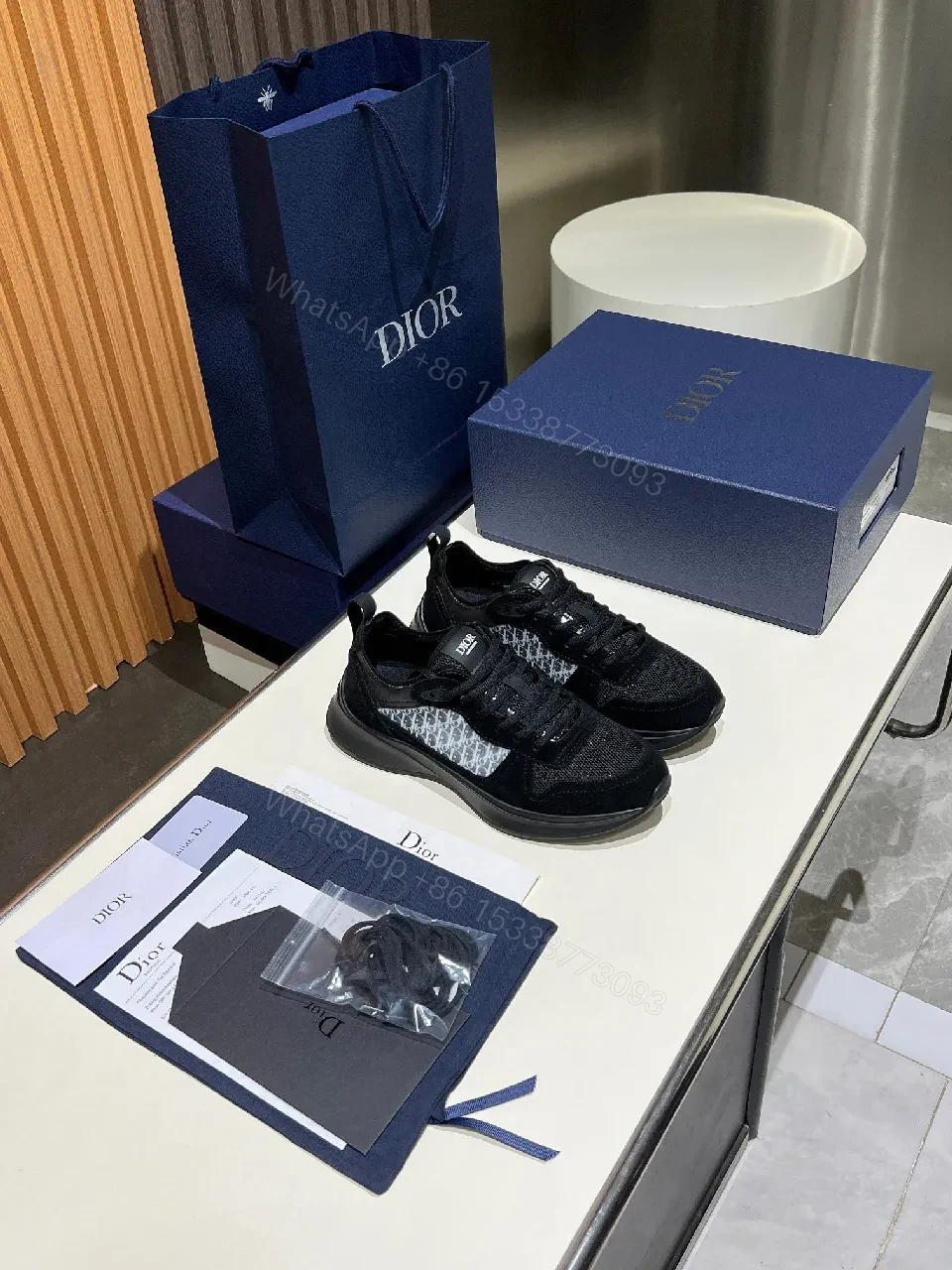 View 9 of Black Mesh Suede Runner with Monogram Accent Sneaker
