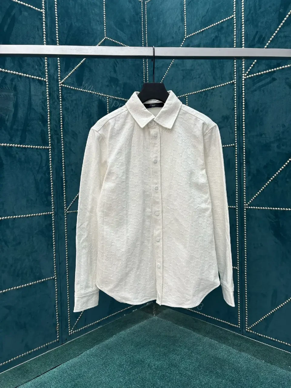 View 2 of Textured Button-Forward Shirt in Off-White with Subtle Patterning