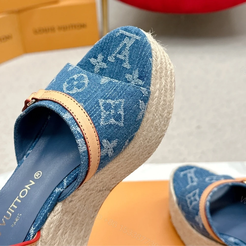 View 5 of LOUIS VUITTON HELIOS WEDGE SANDAL DENIM BLUE 1ACIZJ