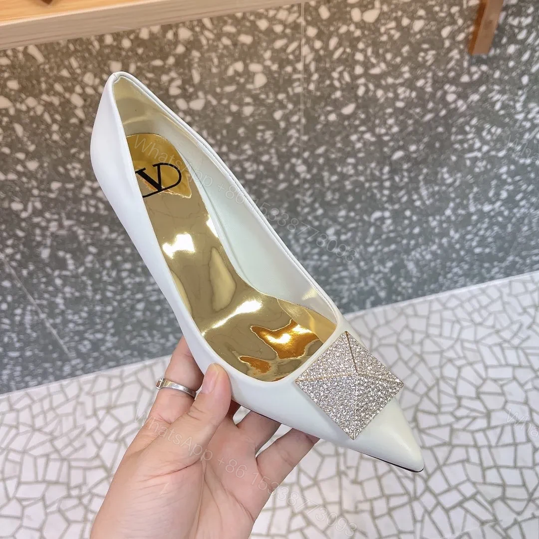 View 4 of Valentino Women White Leather Rhinestone Embellished Heels