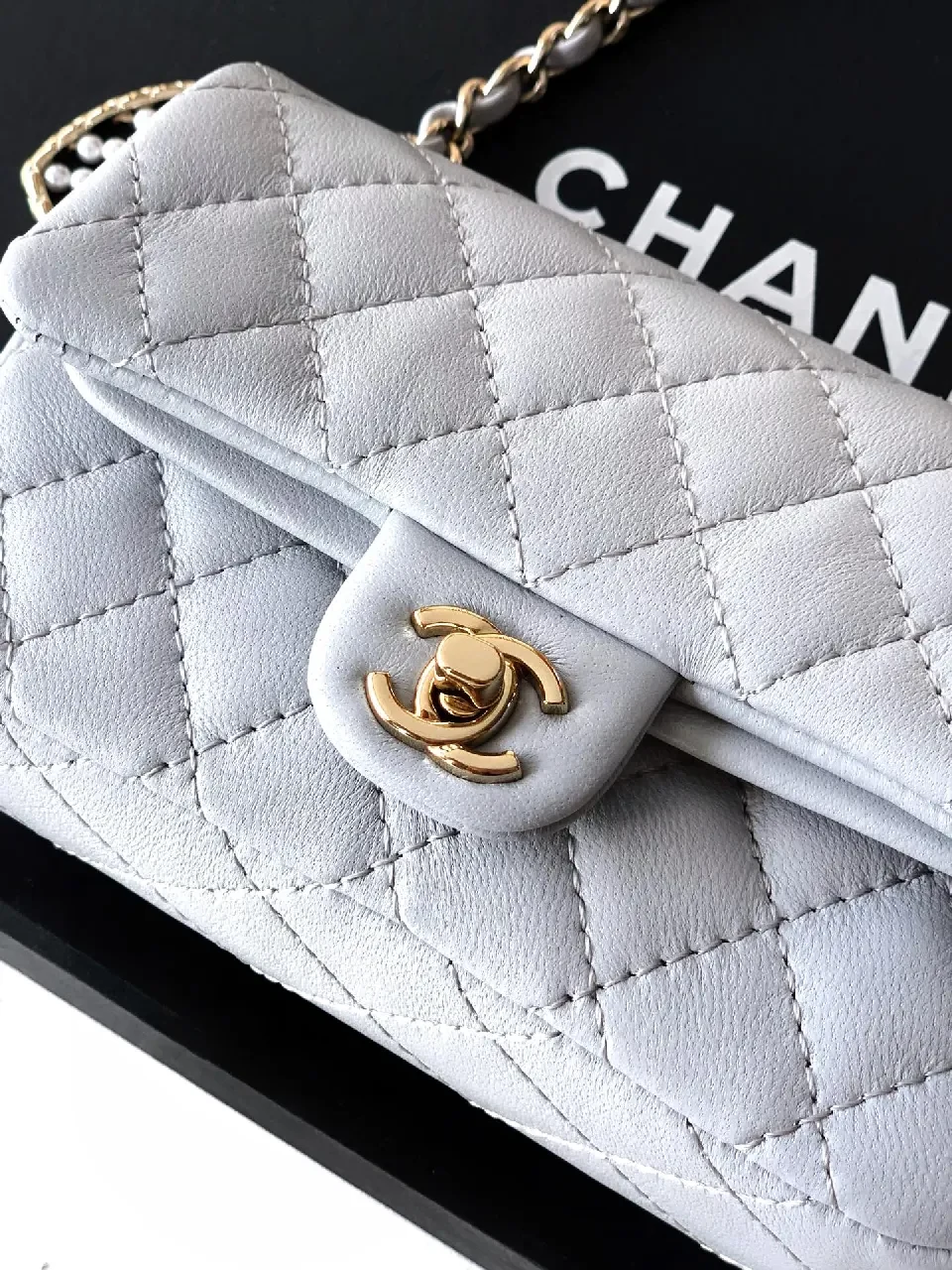 View 3 of Quilted Shoulder Bag with Chain Detail - Petite Chic