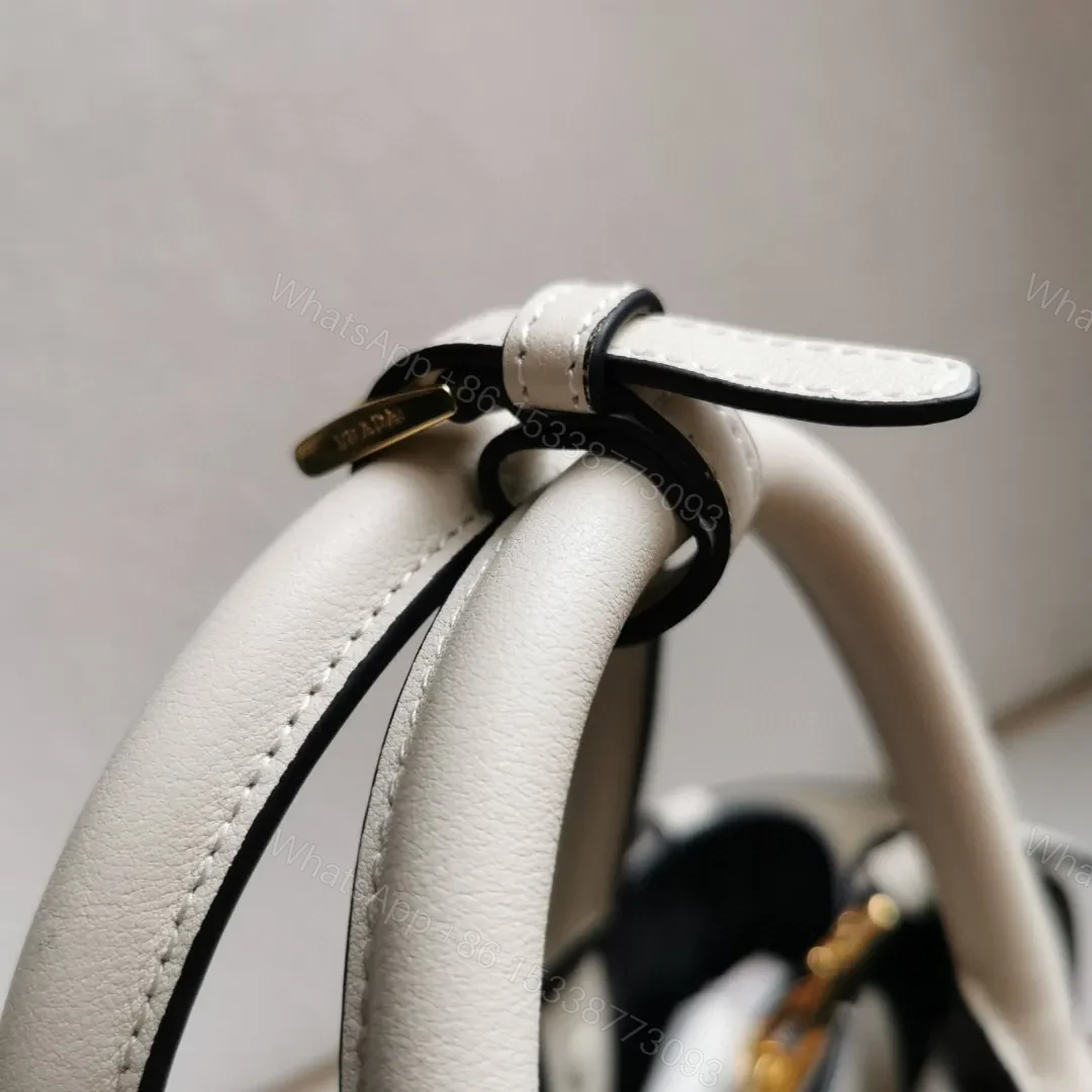 View 6 of Prada White/Black Prada Buckle small leather handbag with belt