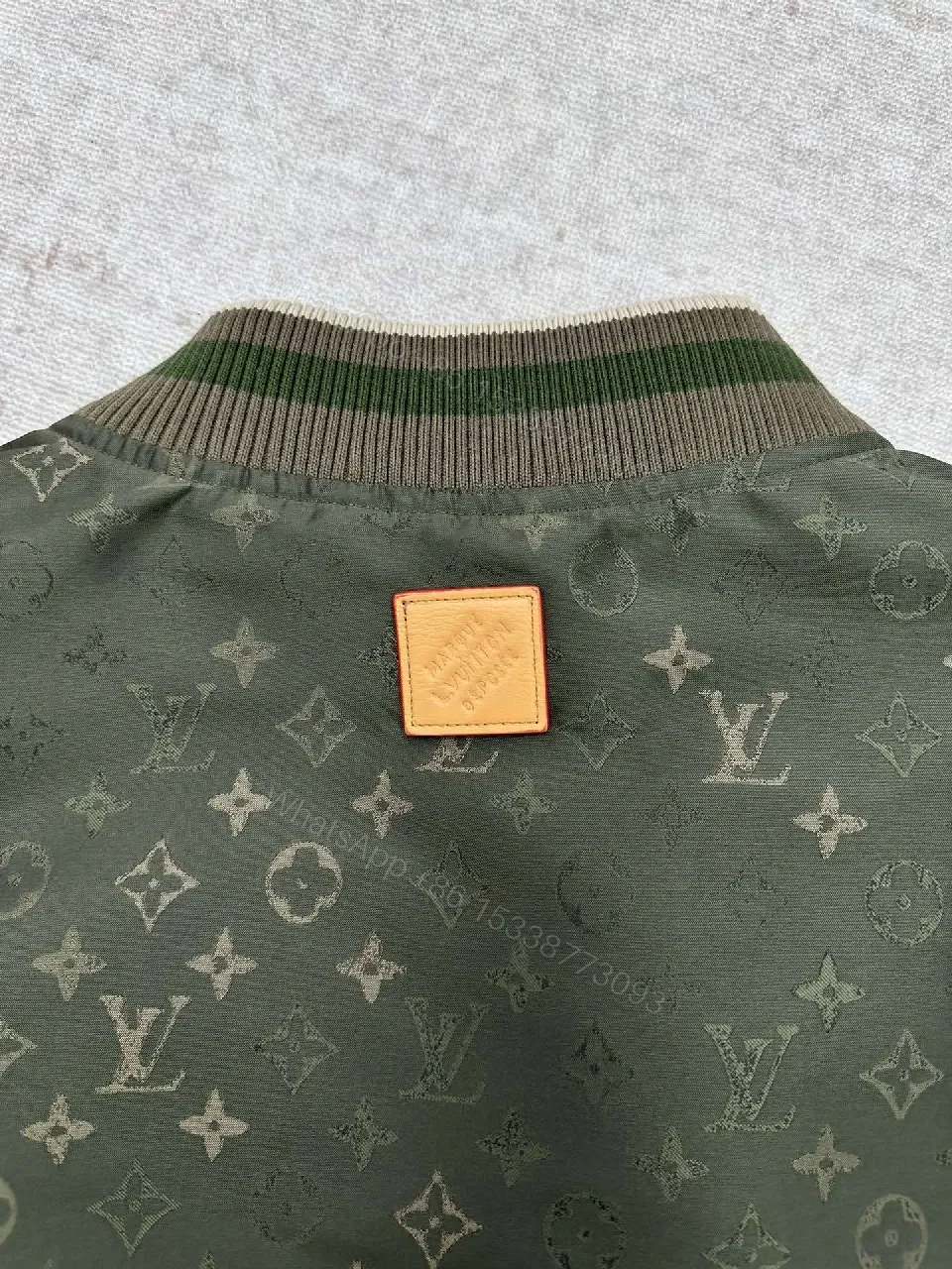 View 7 of Olive Green Monogram Bomber: Modern Utility Jacket
