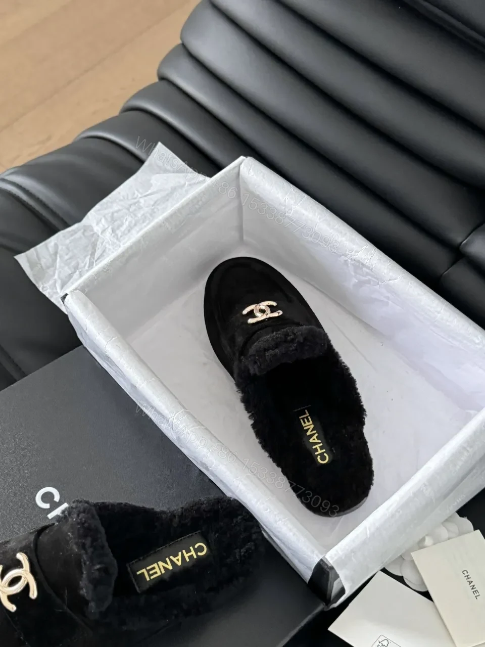 View 6 of Black Velvet Mules with Gold Hardware, Luxe Comfort, Chanel-Inspired