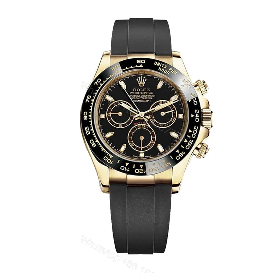 Rolex Daytona 116518LN Super Clone: 40mm Yellow Gold Black Dial Oysterflex — view 1