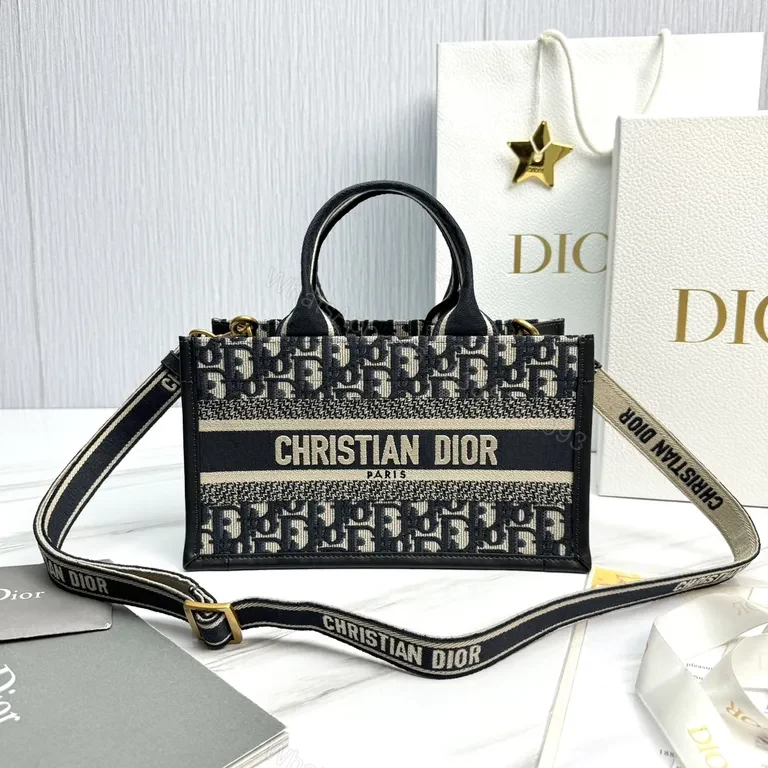 Chic Canvas Dior-Style Mini Tote with Bold Stripes — view 1