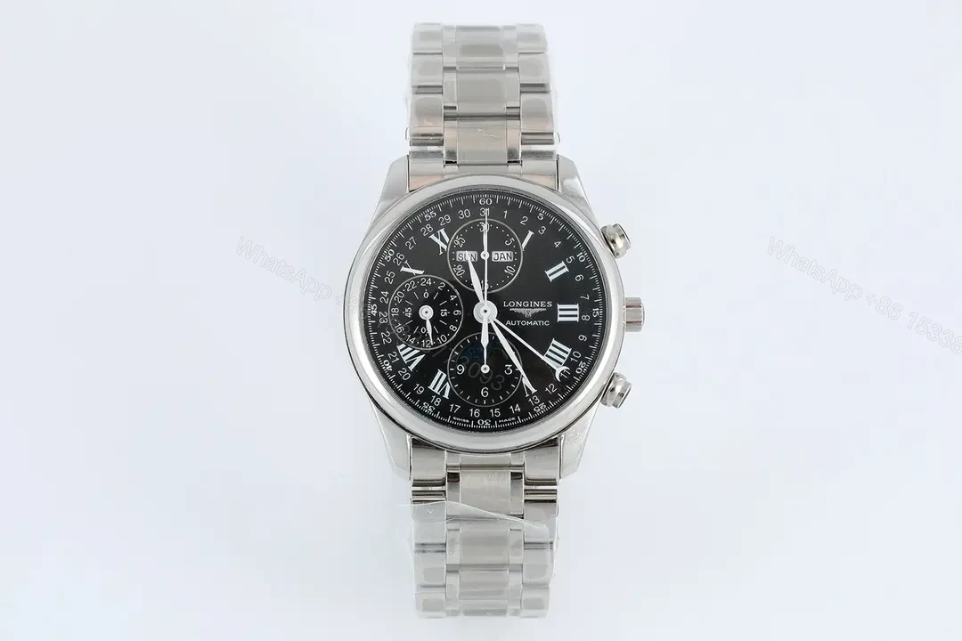 Longines Master Collection Moonphase 8 Needle V4 Edition Silver Stainless Steel with Black Dial — view 1