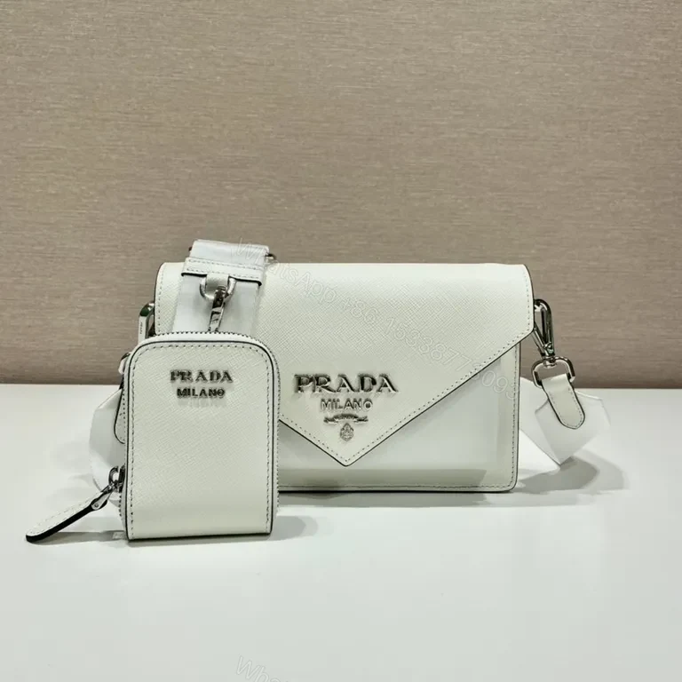 White Prada Crossbody with Detachable Pouch - Luxe Saffiano Bag — view 1
