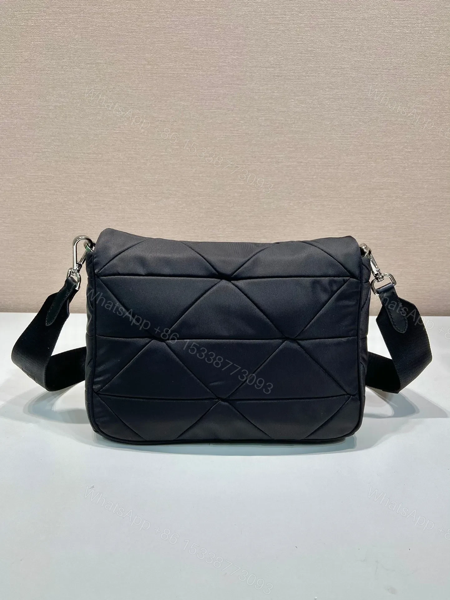 View 2 of MEDIUM FLAP BAG 24 IN BLACK TRIANGULAR QUILTED PATTERN RE-NYLON