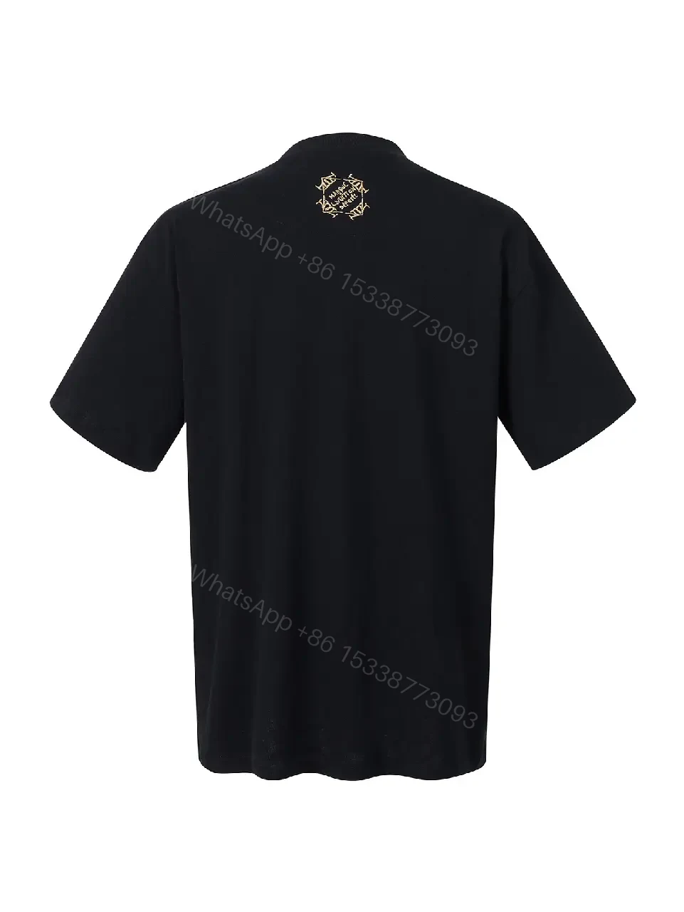 View 8 of Black Cotton Graphic Tee with Gold Logo Bar