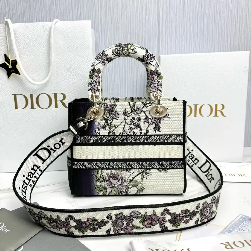 View 3 of Floral Canvas Mini Bag with Dior-Inspired Branding