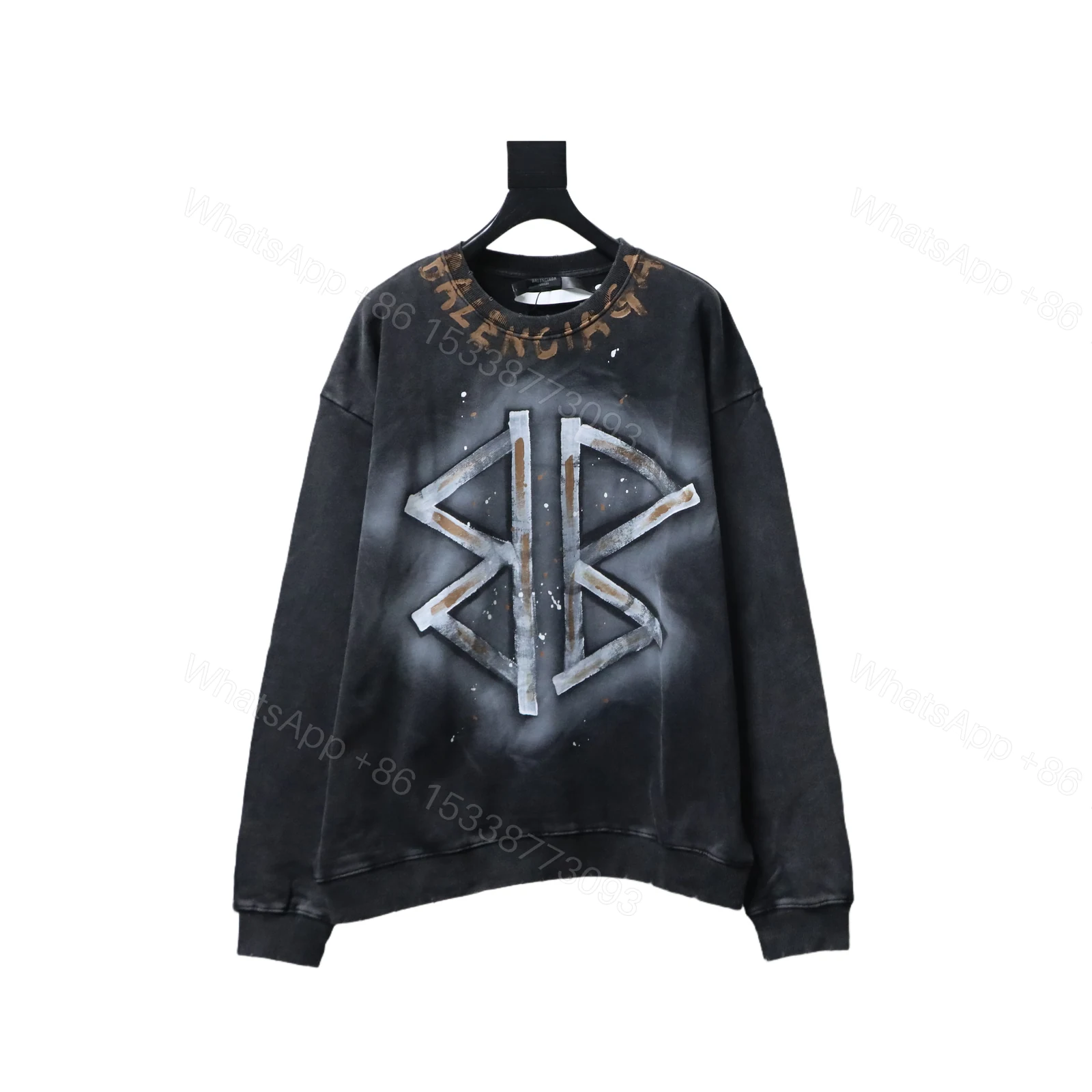 View 13 of Balenciaga Clothes Washed hand-painted letter round-neck hoodie