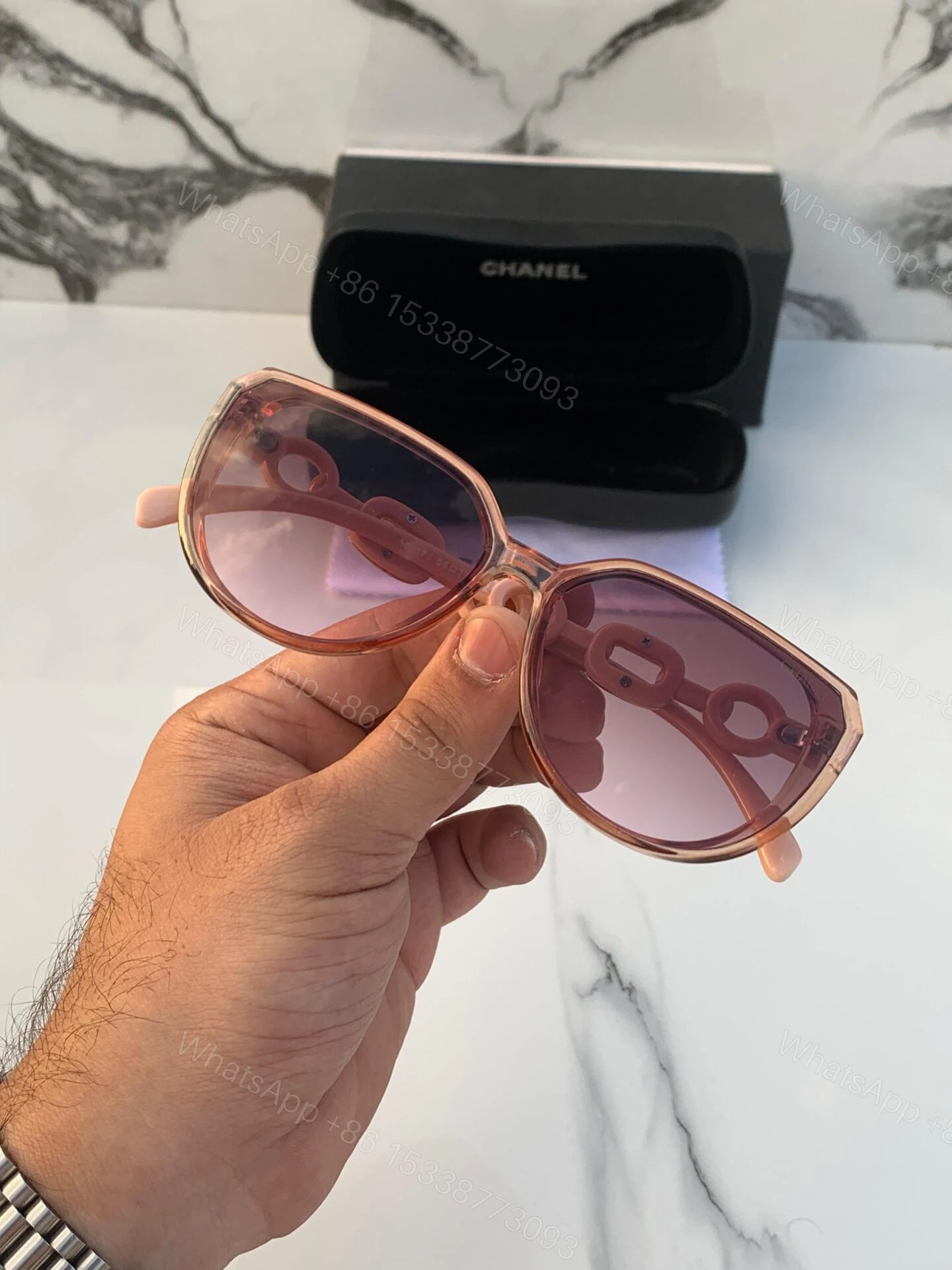 View 2 of Chanel Cat-Eye Pink Sunglasses Plastic Frame
