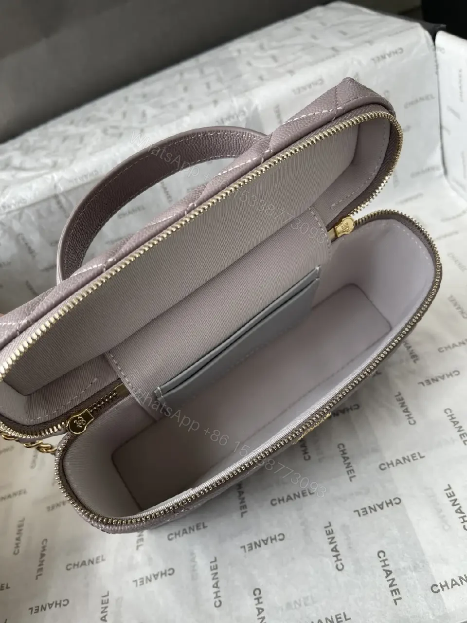View 6 of Lavender Quilted Mini Bag with Gold Chain & Top Handle