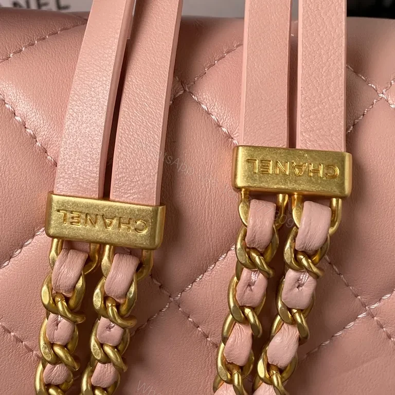 View 3 of Soft Pink Quilted Leather Shoulder Bag with Gold Hardware - Lux Collection