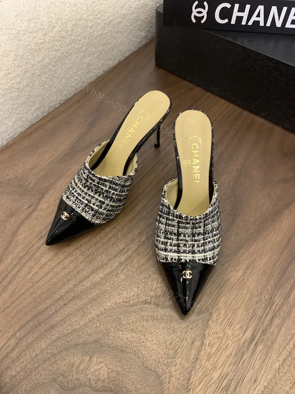 View 5 of Textured Tweed & Patent Mule – Modern Sophistication, All-Day Comfort