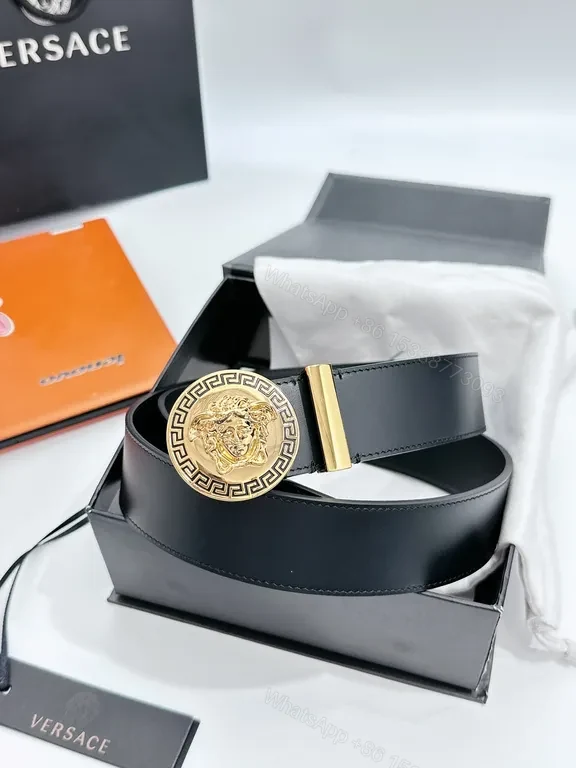 Bold Black Leather Belt with Medusa Buckle—Versace Luxury Belt — view 1