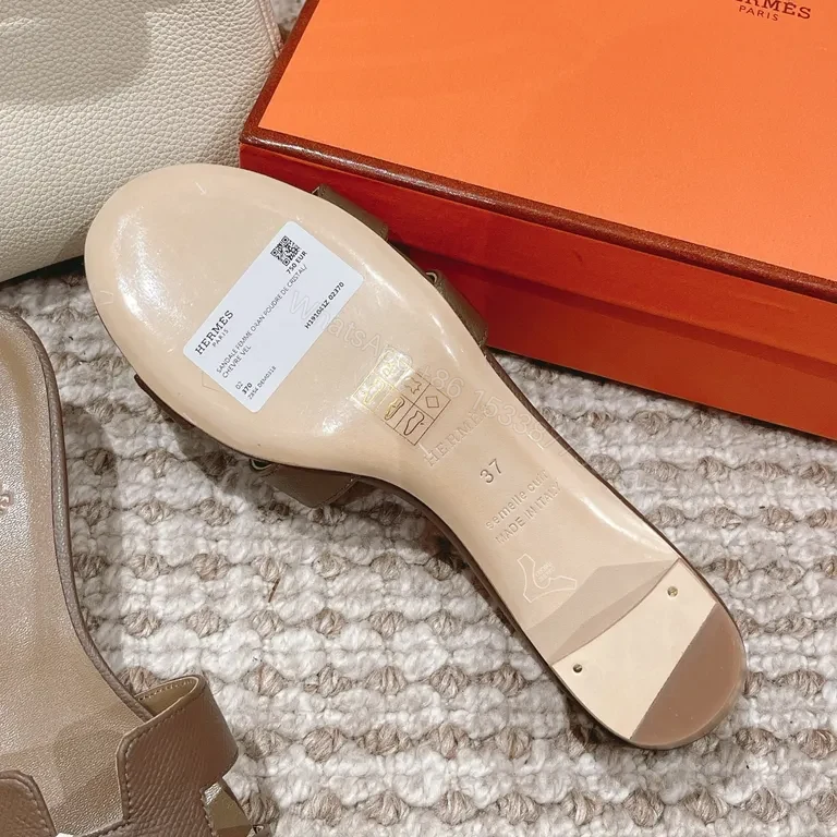 View 2 of Brown Leather Hermes-Style H-Strap Sandals - All-Day Comfort