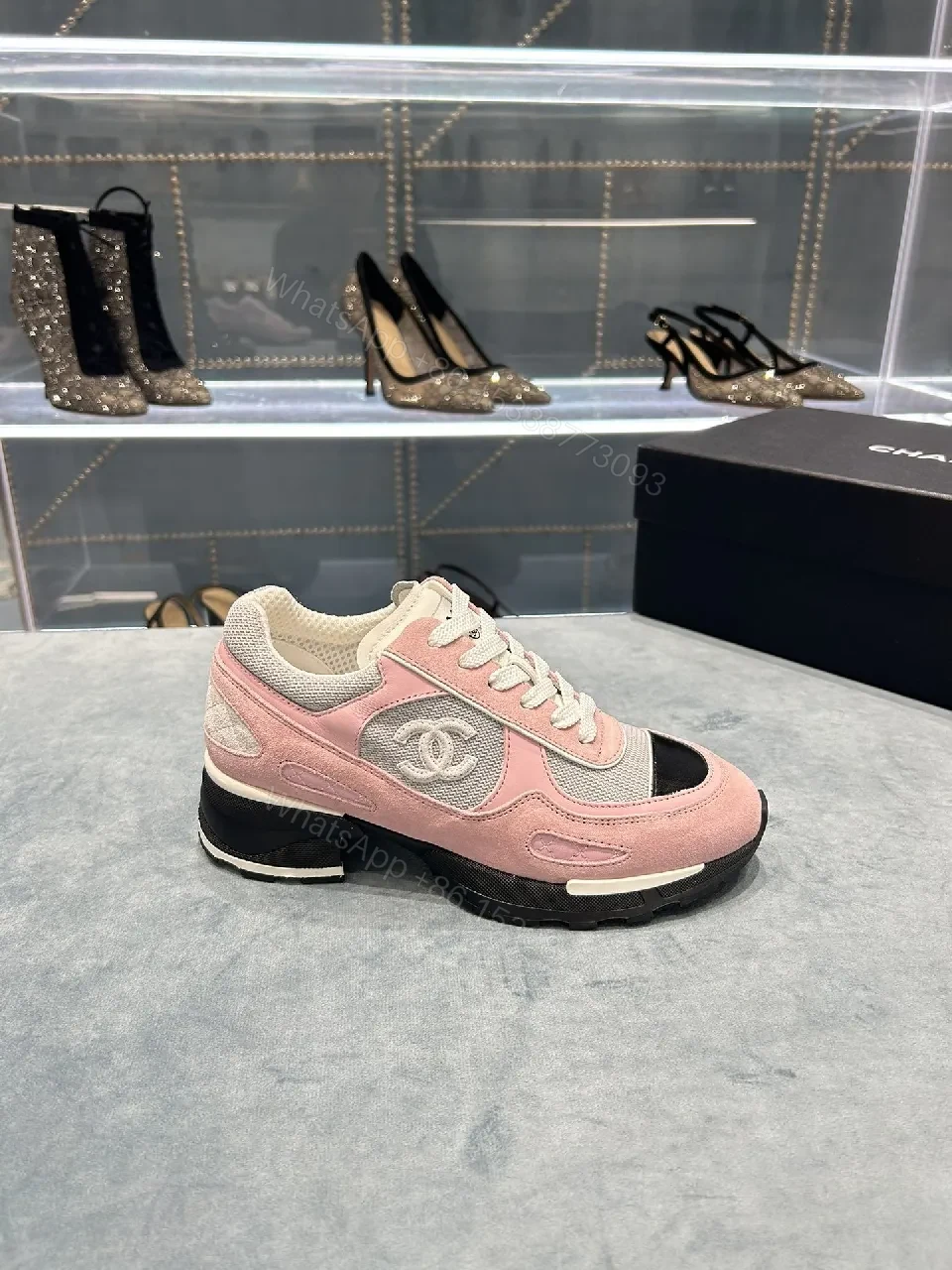 View 8 of Pink Mesh Ballerina-Style Sneaker with Luxe Quilted Detail