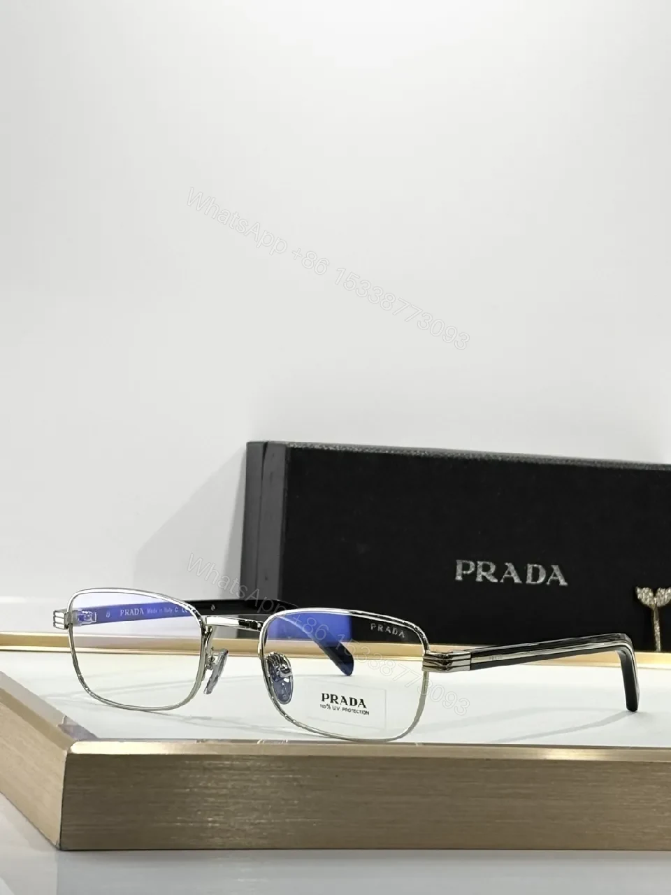 View 5 of Gold-Tone Metal Eyewear, Rectangular, Luxury, Blue-Light, Glasses