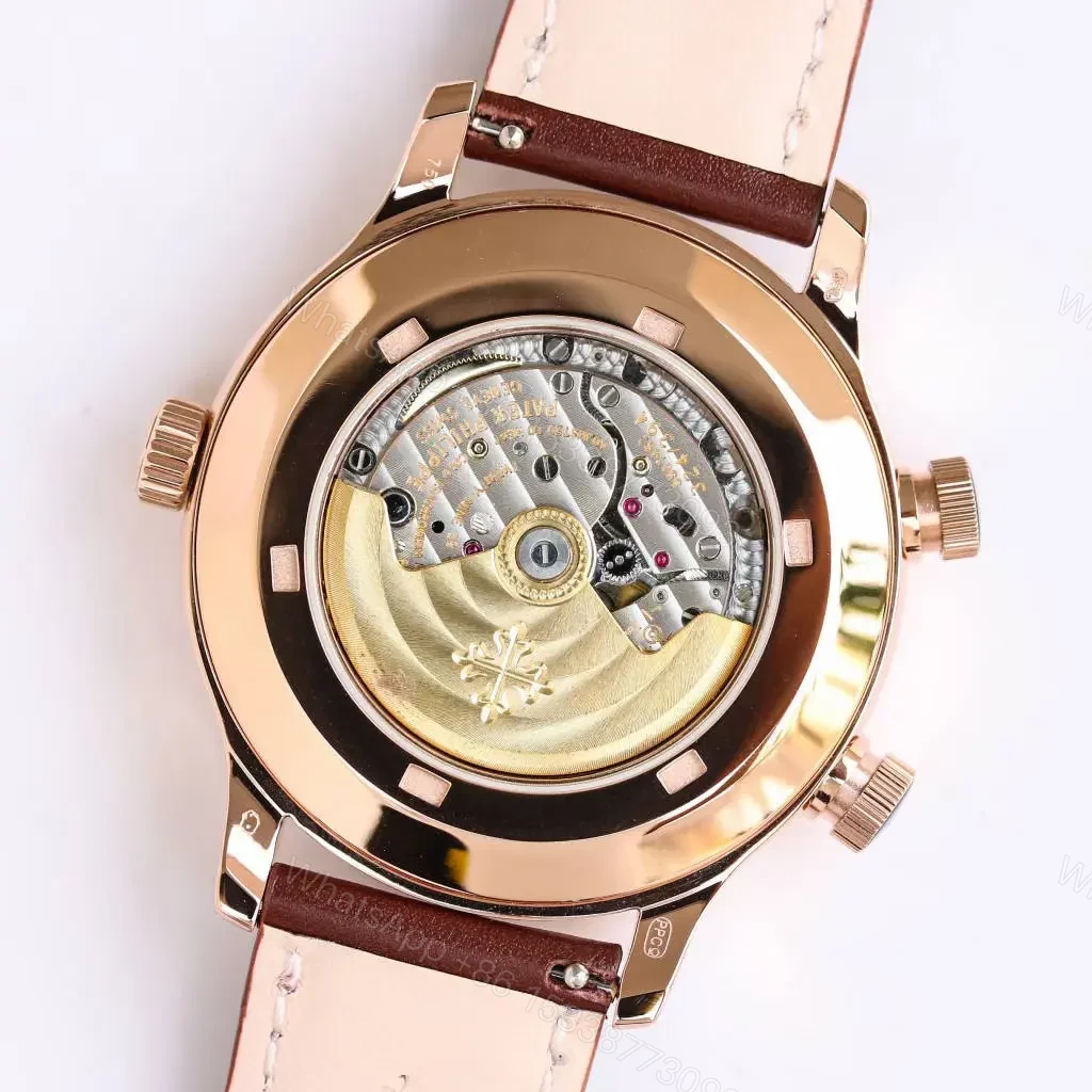 View 7 of Patek Philippe Calatrava Pilot Travel Time Watch Rose Gold with Brown Leather Strap Dual Time Zone Function Ref. 5524
